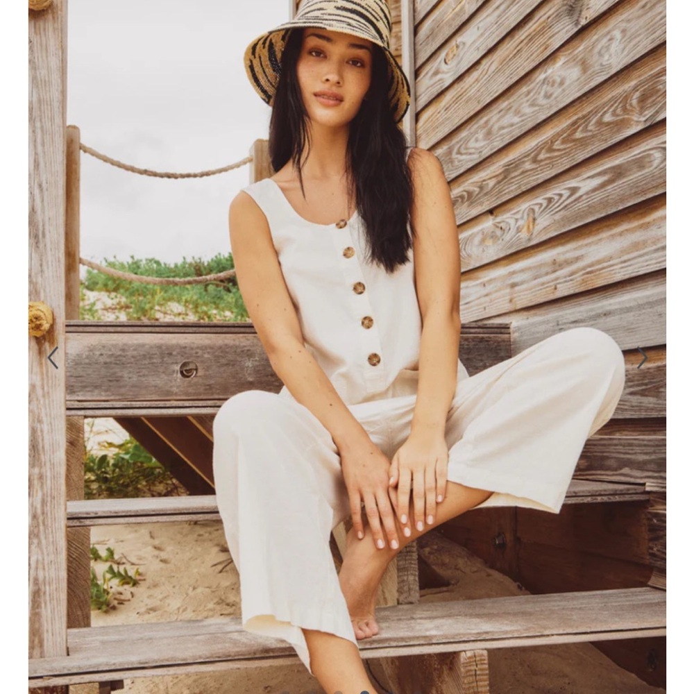 Marine Layer Cream Jumpsuit with Button Detail